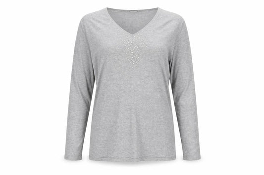 Gerry Weber Women’s Grey Rhinestone V-Neck Jumper Size 14