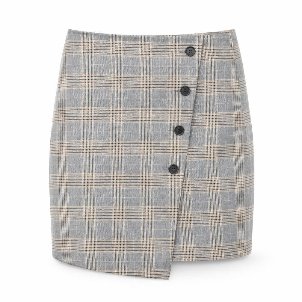 Next Women Grey Plaid Asymmetric Button Mini Skirt Size 8