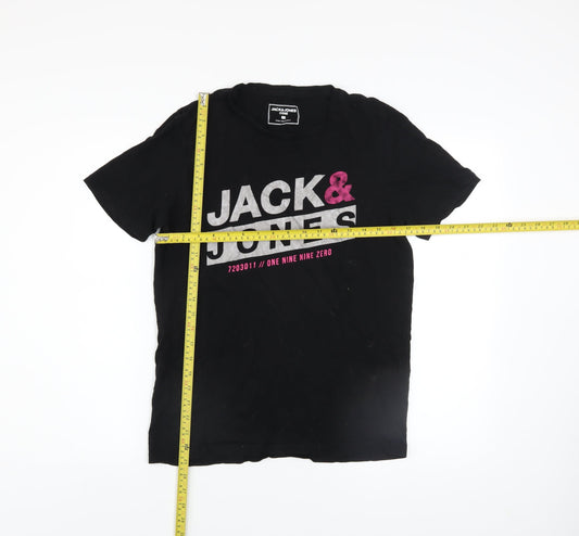 Jack & Jones Core Men's Black Graphic Short Sleeve Cotton T-Shirt M