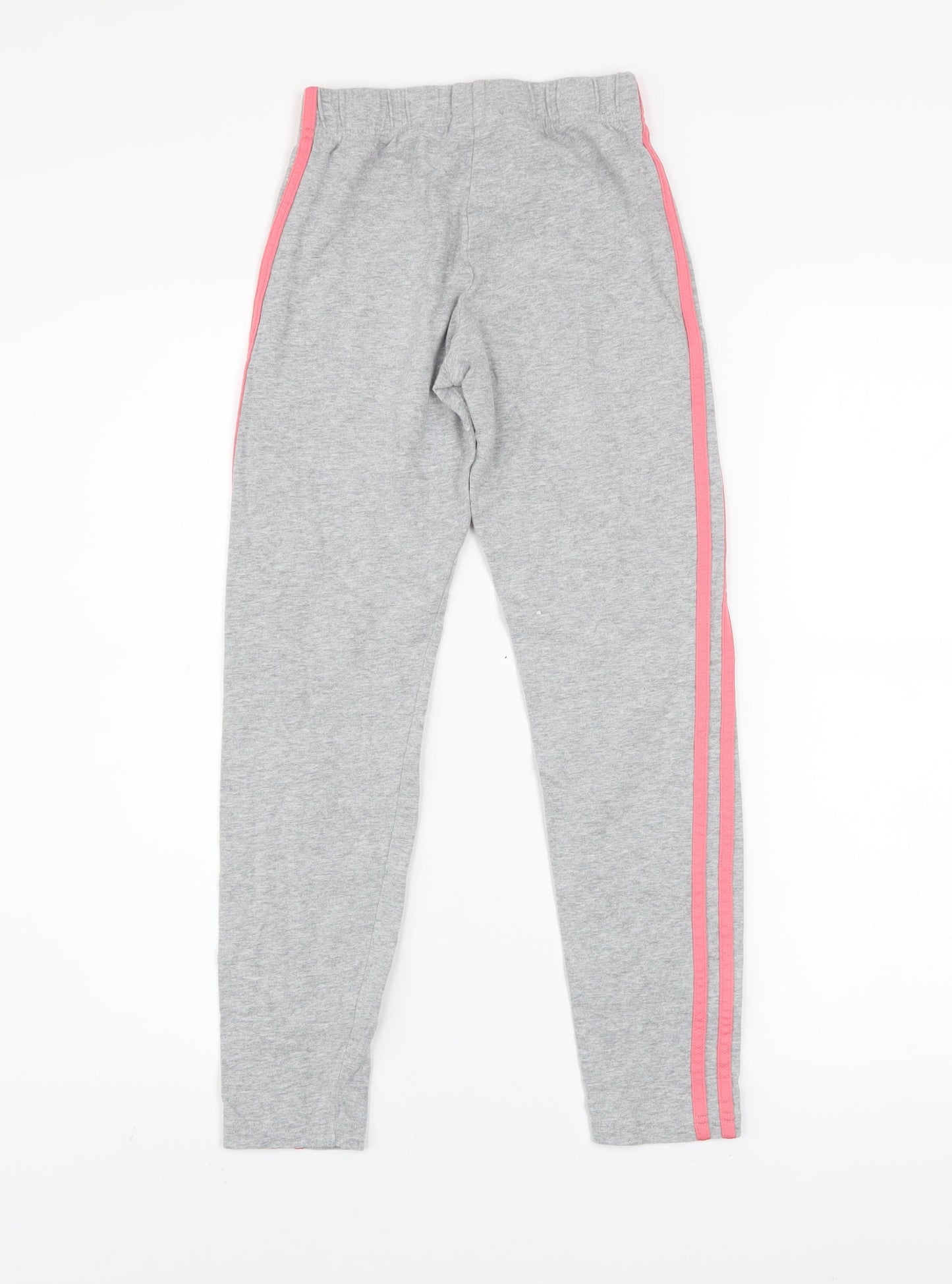 adidas Girls Grey Pink Stripe Ankle Leggings Size 11-12 Years Cotton Stretch