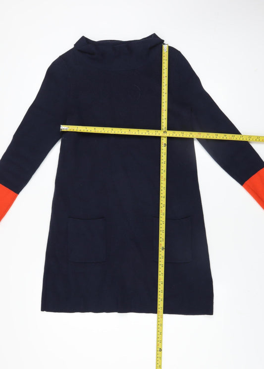 White Stuff Women's Blue Colourblock Shift Dress Size 8 Knit Long Sleeve