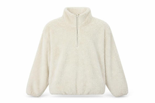 H&M Women Ivory 1/4 Zip Fleece Pullover Sweatshirt S