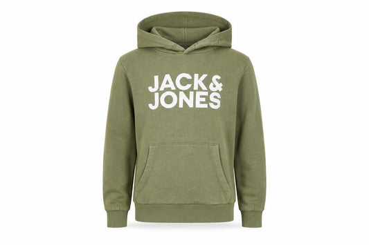 Jack & Jones Boys Green Hoodie Size 152 Pullover Fleece Logo Sweatshirt