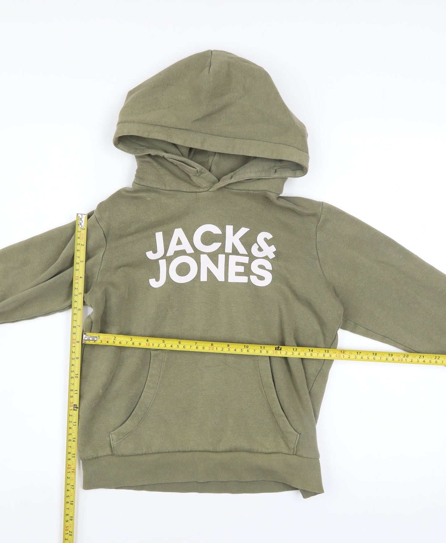 Jack & Jones Boys Green Hoodie Size 152 Pullover Fleece Logo Sweatshirt