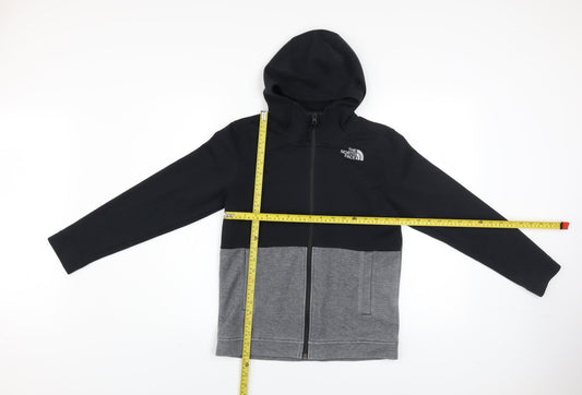 The North Face Boys Black Grey Full Zip Hooded Fleece Hoodie Size L