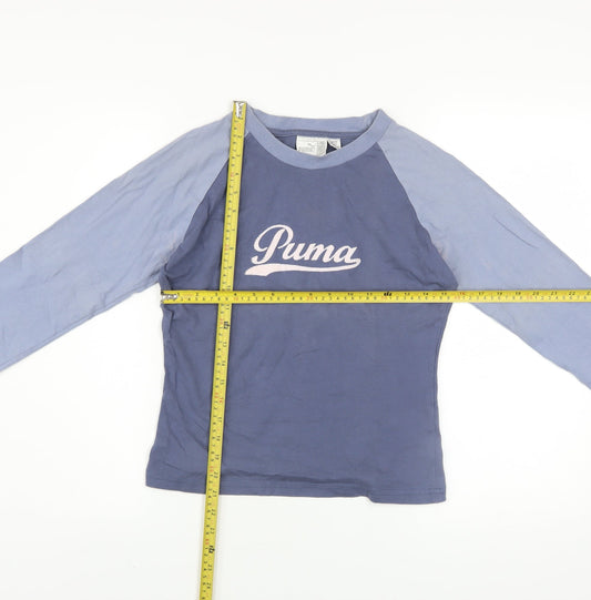 Puma Womens Blue Long Sleeve Crew Neck Raglan Jersey T-Shirt Size 10