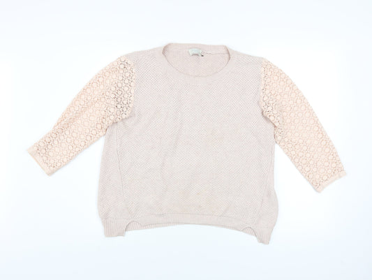 Wrap Women's Beige Cotton Knit Lace Sleeve Jumper Size 8