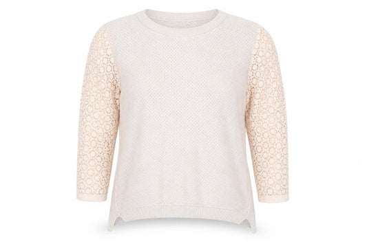 Wrap Women's Beige Cotton Knit Lace Sleeve Jumper Size 8