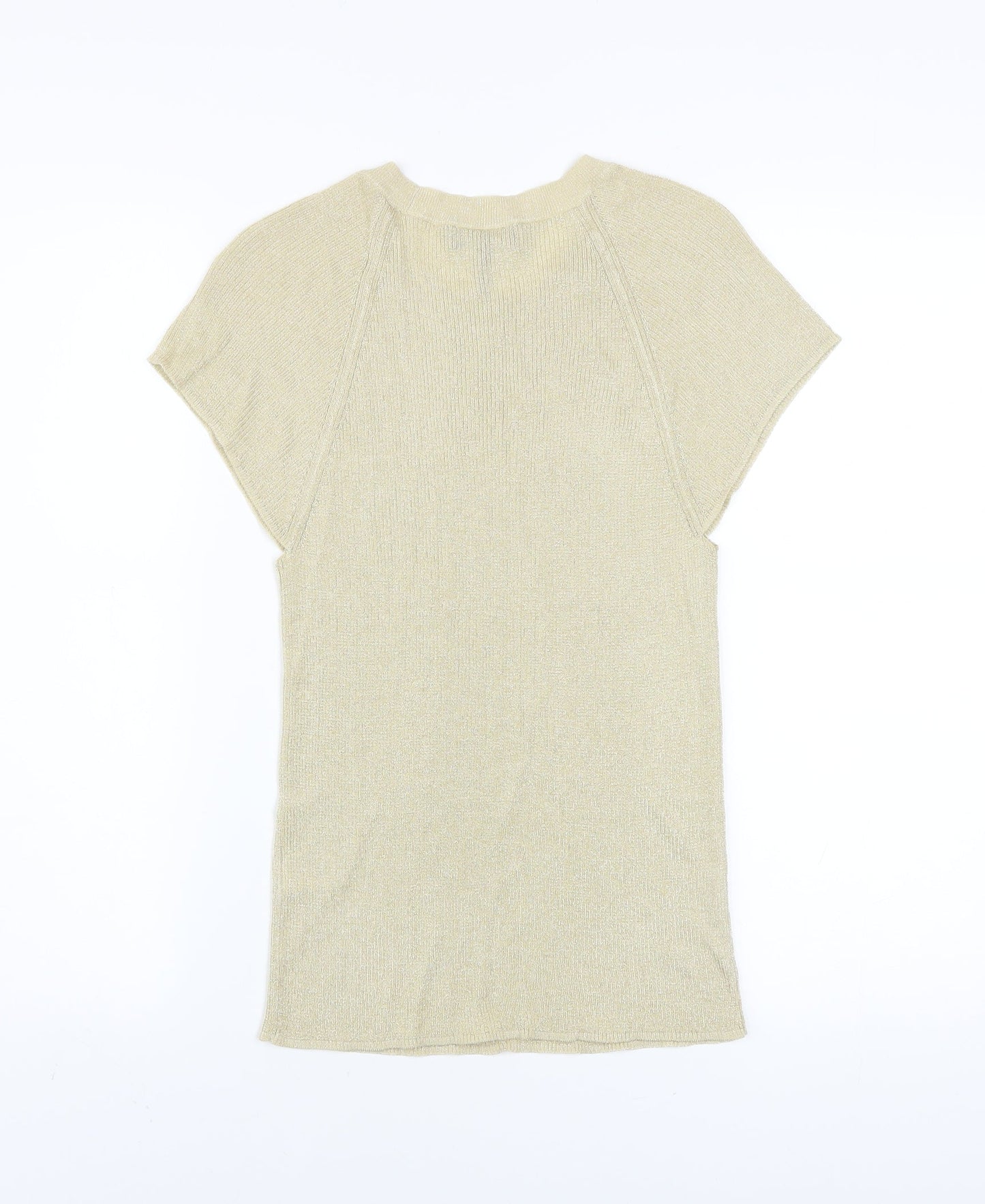 ME+EM Women's Beige Knit Crew Neck Short Sleeve T-Shirt Medium