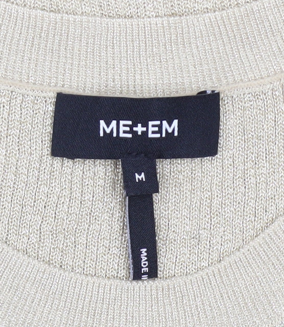 ME+EM Women's Beige Knit Crew Neck Short Sleeve T-Shirt Medium