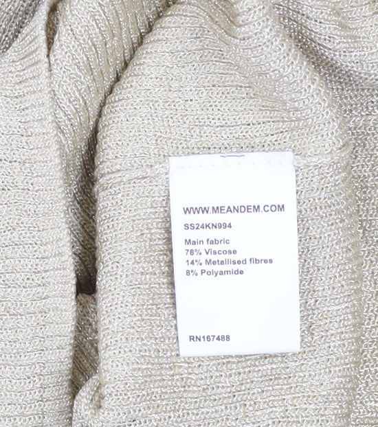 ME+EM Women's Beige Knit Crew Neck Short Sleeve T-Shirt Medium