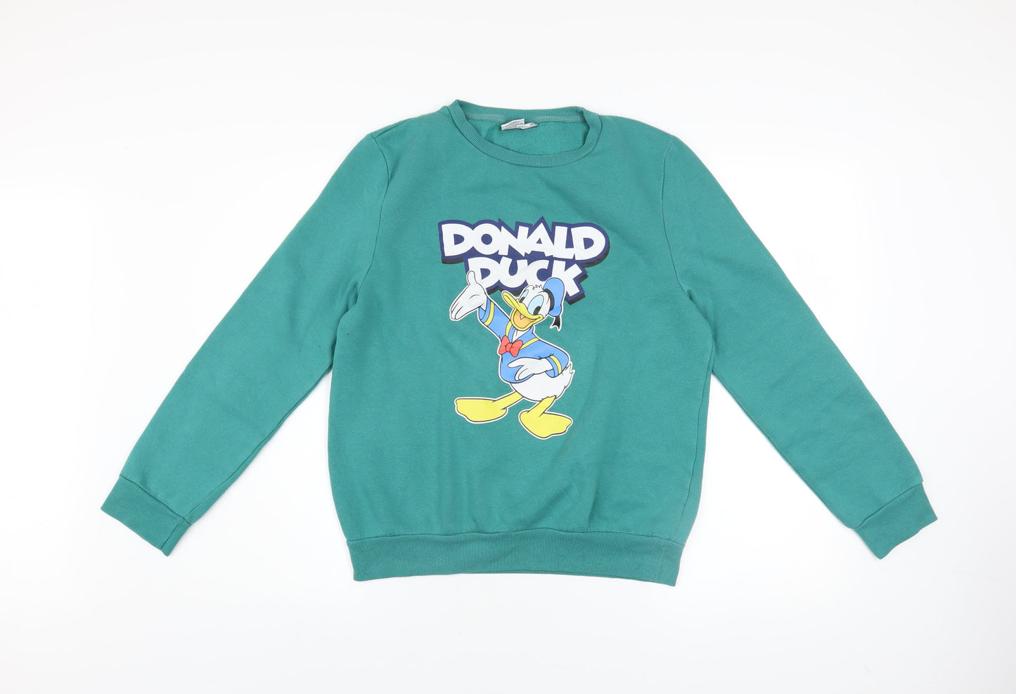 Disney Women Green Donald Duck Sweatshirt UK 10/12 Medium Crew Neck Pullover