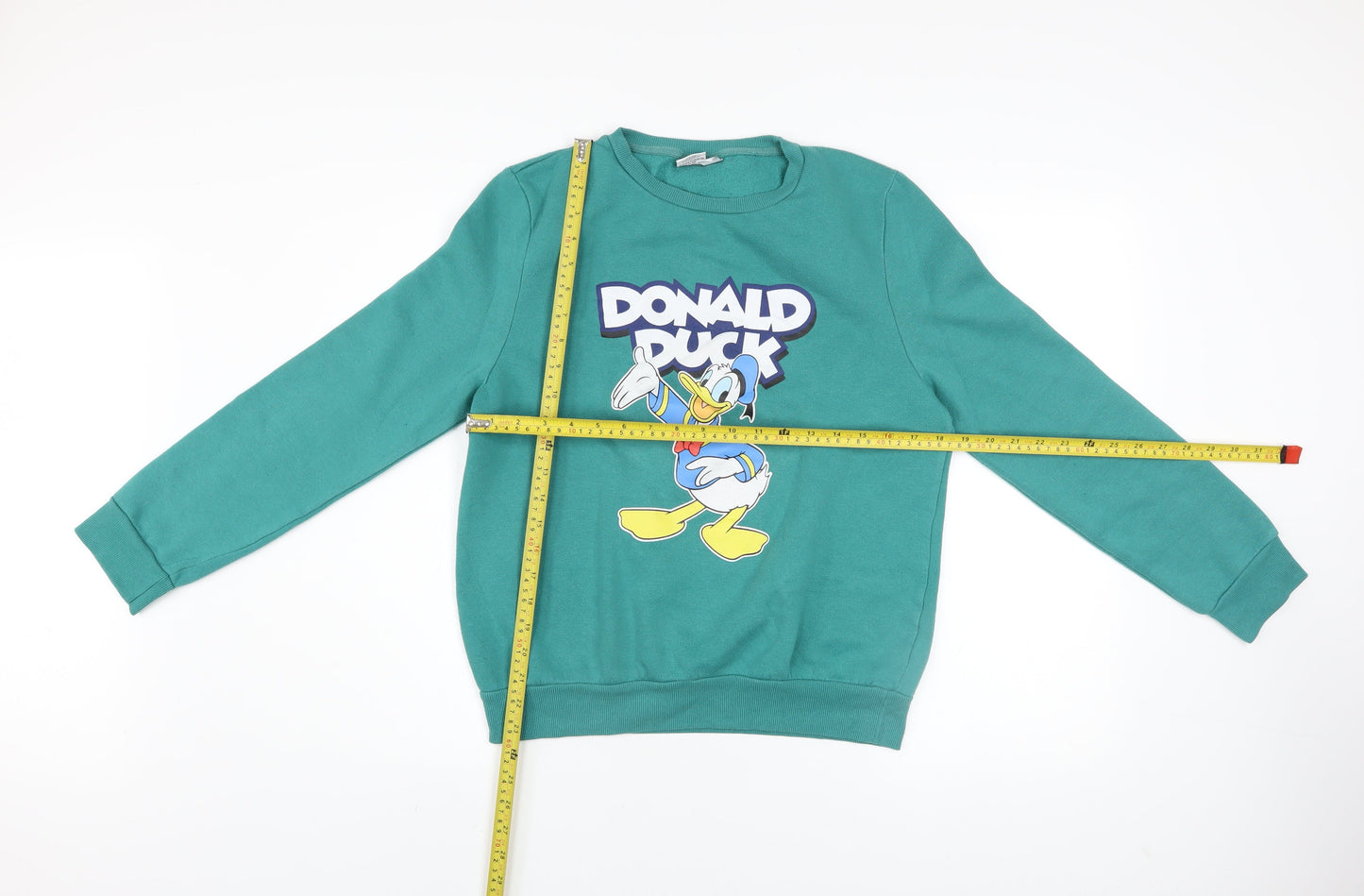 Disney Women Green Donald Duck Sweatshirt UK 10/12 Medium Crew Neck Pullover