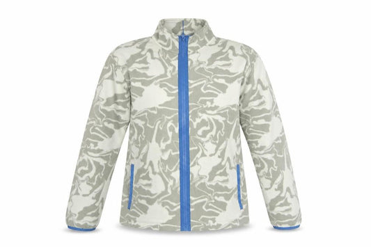 Front view of Dunnes Men's Green Camouflage Fleece Zip Jacket, size 34, Regular Fit
