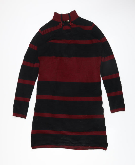 D&X Mode Women’s Black Red Striped Knit Bodycon Dress L/XL