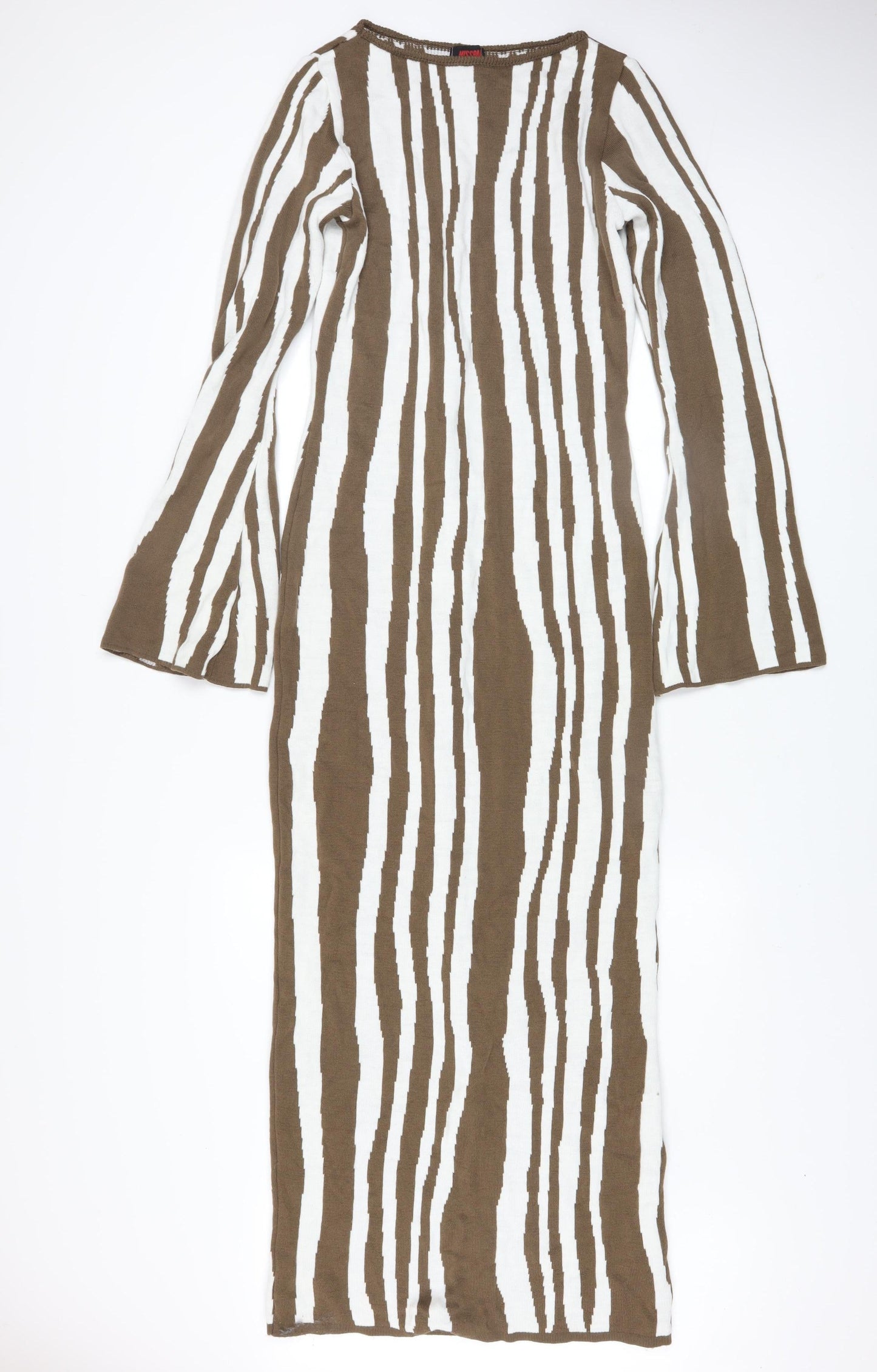 Misspap Women Brown Long Sleeve Bodycon Knit Dress L