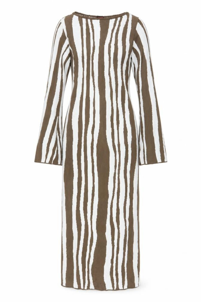 Misspap Women Brown Long Sleeve Bodycon Knit Dress L