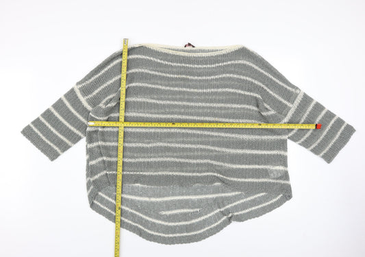 Phase Eight Women’s Grey Striped Knit Boat Neck 3/4 Sleeve Pullover Jumper Size L