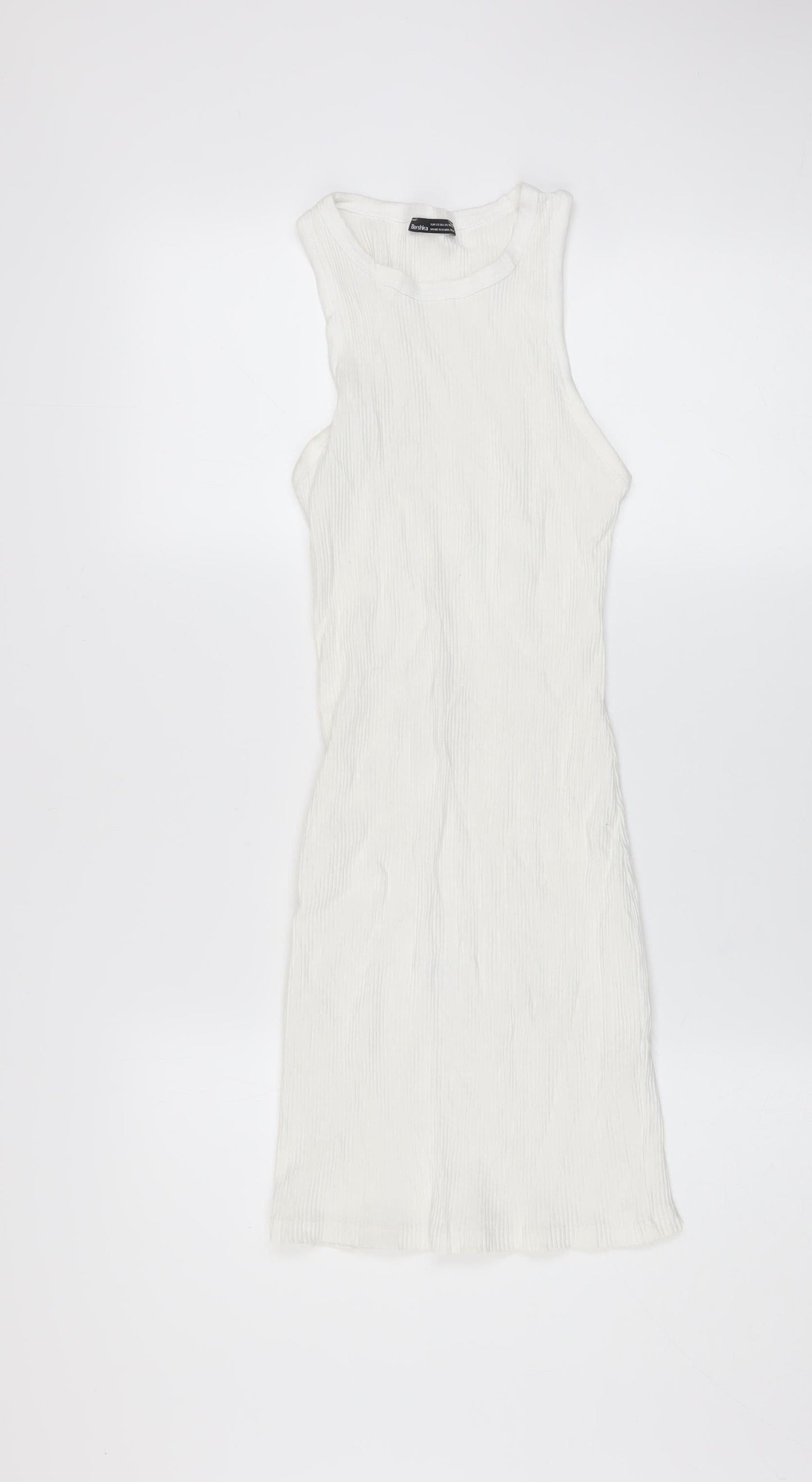 Bershka Women’s White XS Ribbed Cotton Sleeveless Bodycon Dress