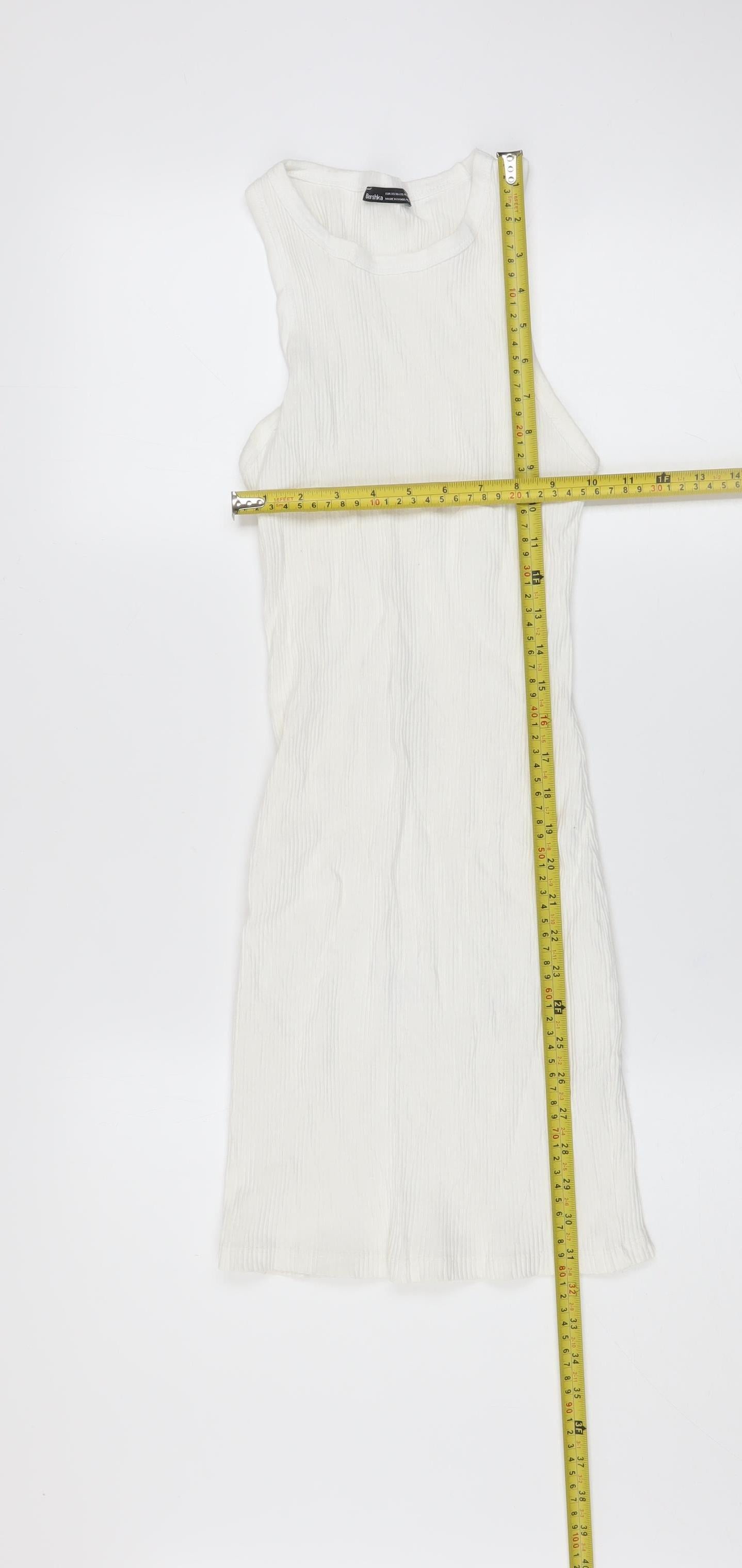 Bershka Women’s White XS Ribbed Cotton Sleeveless Bodycon Dress