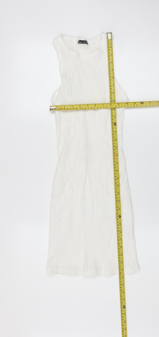 Bershka Women’s White XS Ribbed Cotton Sleeveless Bodycon Dress