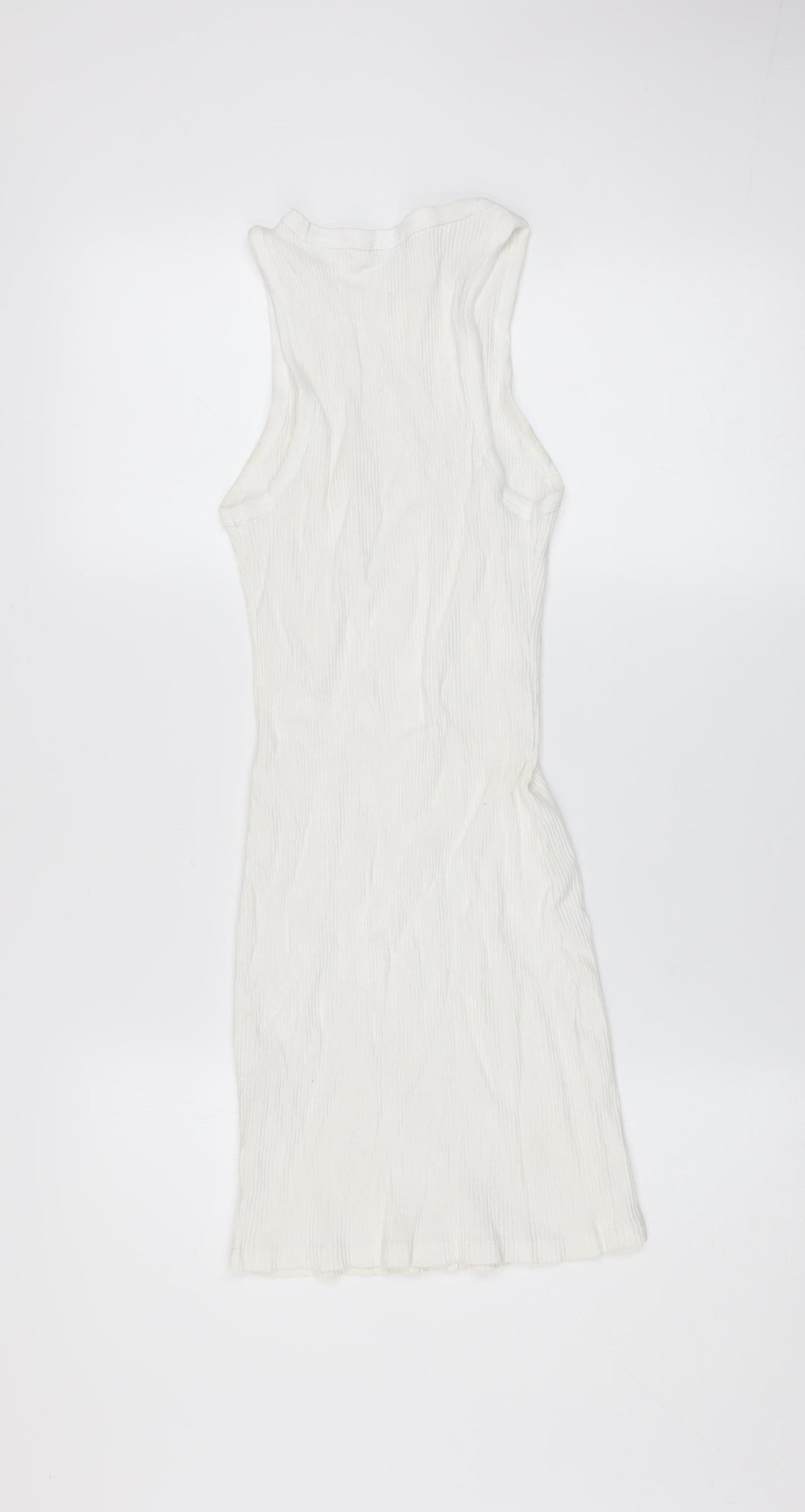 Bershka Women’s White XS Ribbed Cotton Sleeveless Bodycon Dress