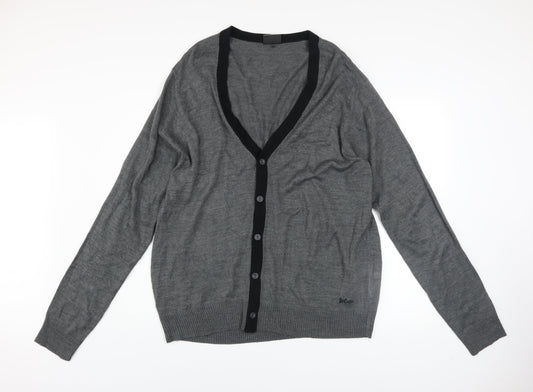 Lee Cooper Men’s Grey 2XL Acrylic Button V-Neck Cardigan
