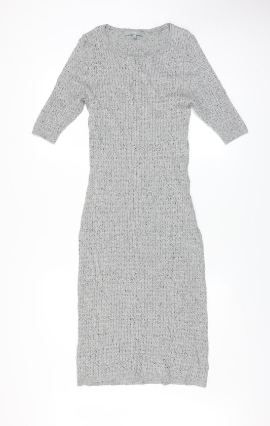 Next Women Grey Knit Midi Bodycon Dress Size 12