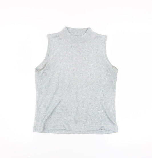 RAAM Original Women's Silver Sleeveless High Neck Knit Tank Top