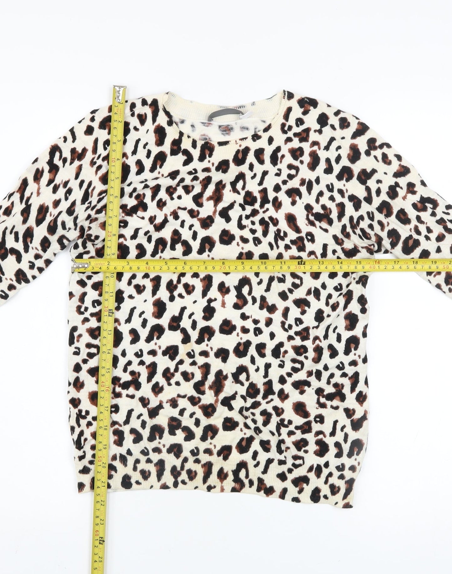Mint Velvet Womens Beige Leopard Print Pullover Jumper Size 8
