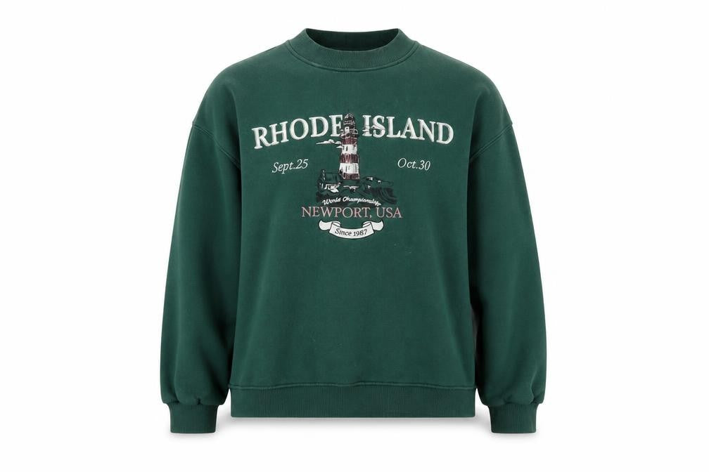 Bershka Women Green Rhode Island Graphic Pullover Sweatshirt Size M