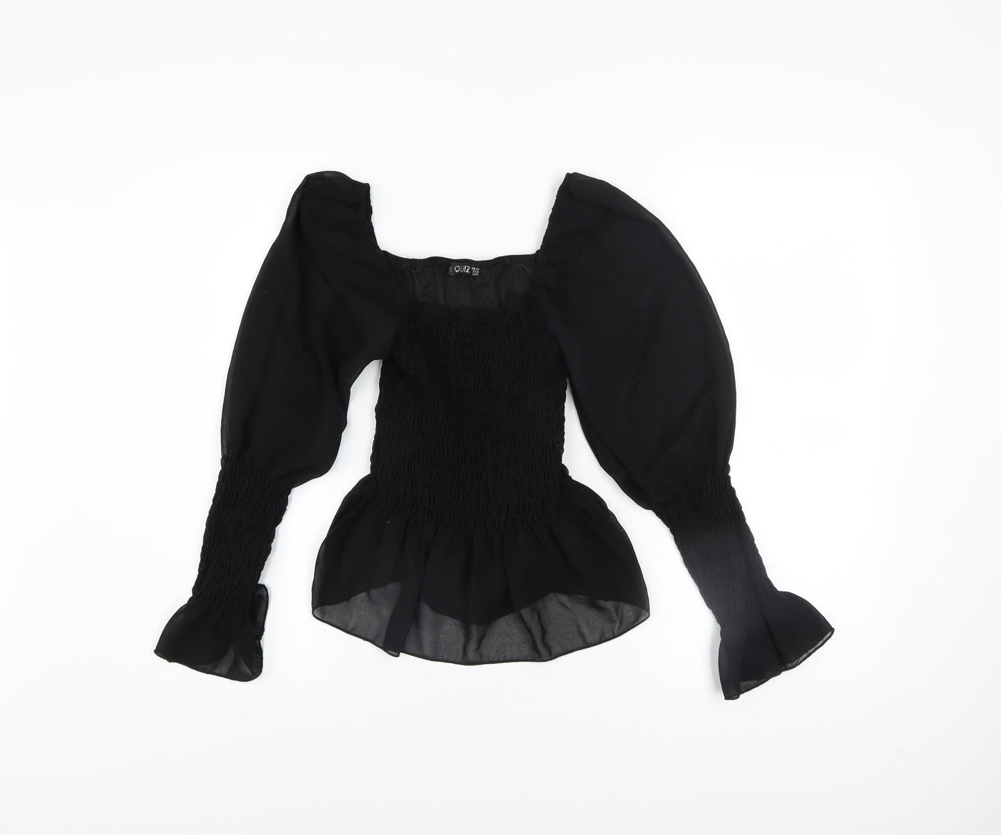 Quiz Women's Black Puff Sleeve Chiffon Blouse Size 10