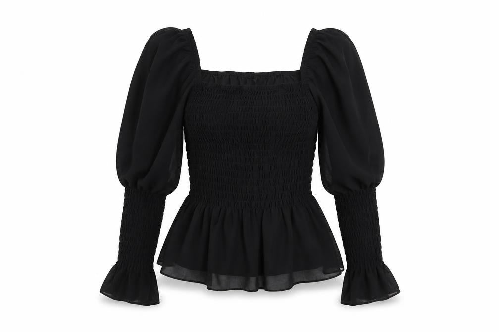 Quiz Women's Black Puff Sleeve Chiffon Blouse Size 10