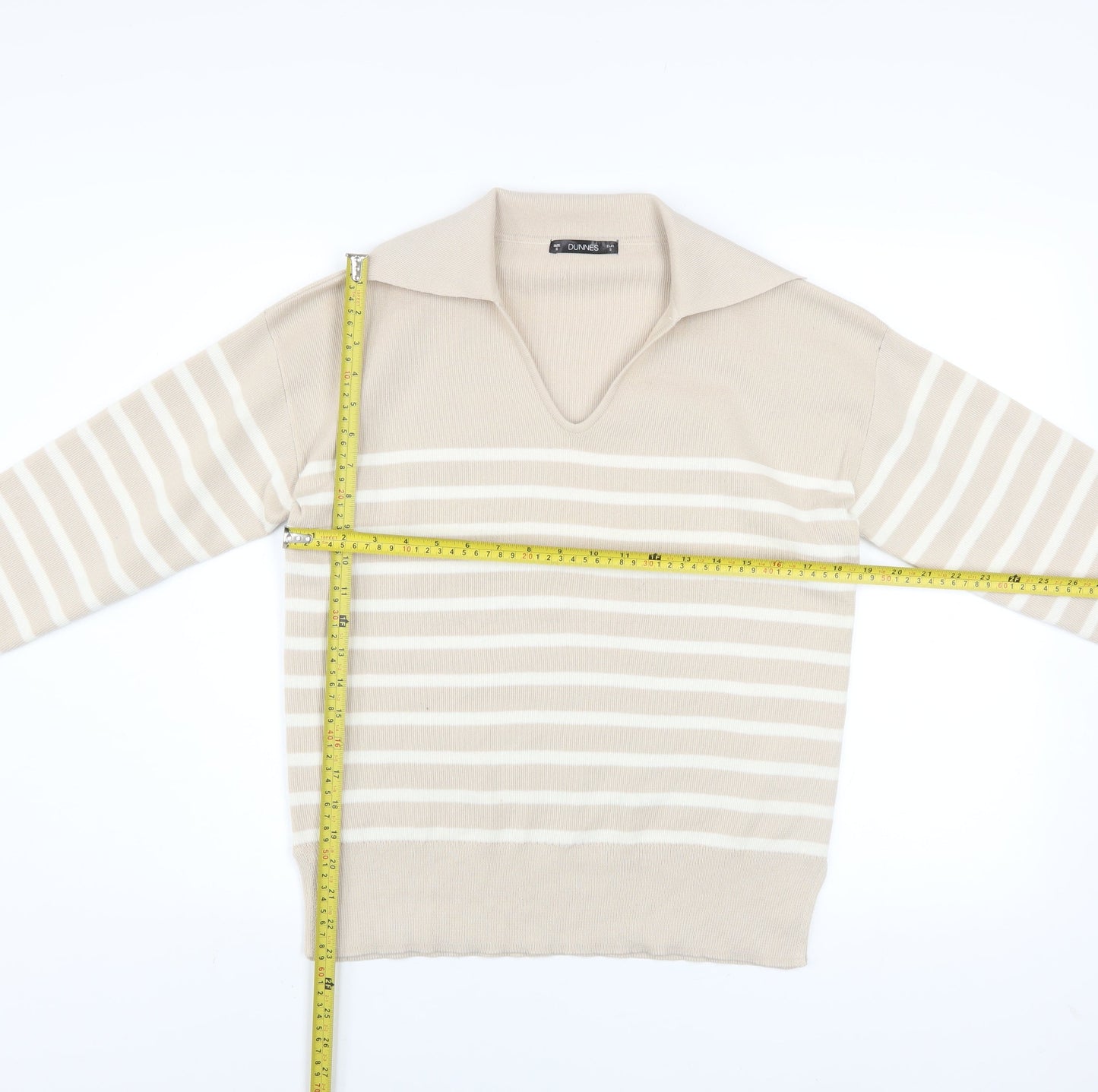 Dunnes Stores Men’s Beige Striped Collared Pullover Jumper Size S