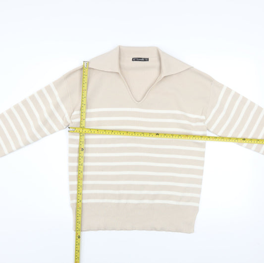 Dunnes Stores Men’s Beige Striped Collared Pullover Jumper Size S