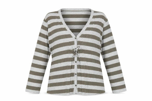 Sandwich Womens Grey Striped Long Sleeve Cardigan L Cotton V-Neck