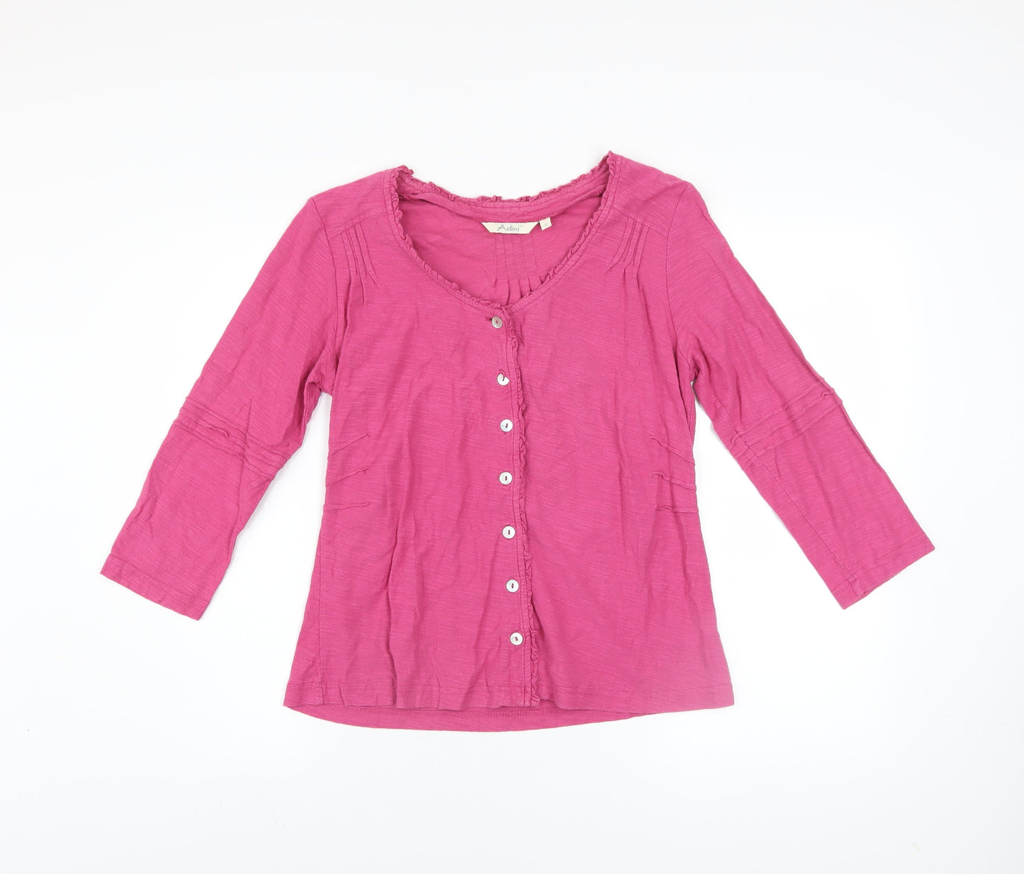 Adini Women’s Pink Cotton Button Blouse Size S 3/4 Sleeve Tunic Top