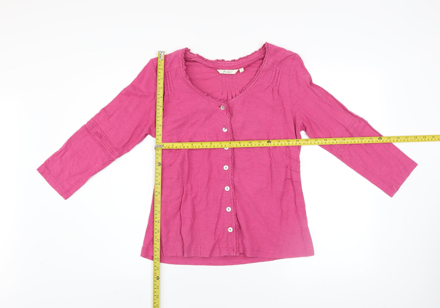Adini Women’s Pink Cotton Button Blouse Size S 3/4 Sleeve Tunic Top