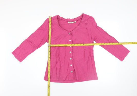 Adini Women’s Pink Cotton Button Blouse Size S 3/4 Sleeve Tunic Top