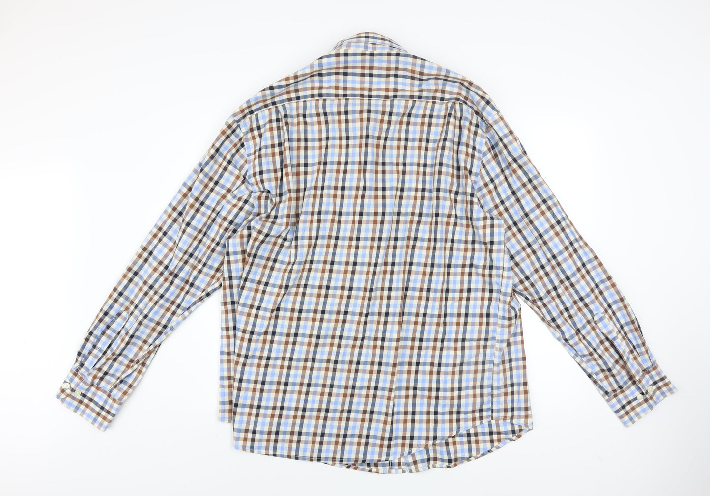 Dunnes Men Blue Brown Check Cotton Long Sleeve Button-Up Shirt XXL