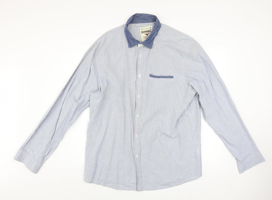 DENIMco Men's Blue Check Long Sleeve Cotton Button-Up Shirt XL