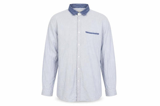Front view of DENIMco Men's Blue Check Long Sleeve Cotton Button-Up Shirt XL