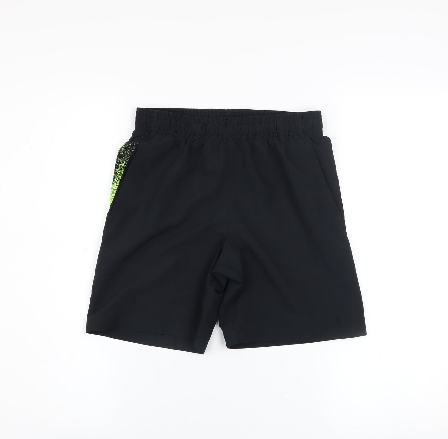 Under Armour Boys Black Green Athletic Shorts Size M Polyester