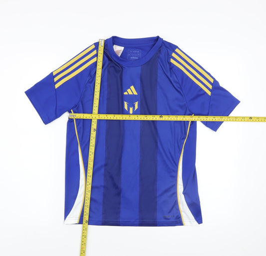 adidas Boys Blue Football Jersey T-Shirt 13-14 Years Lightweight Sports Top