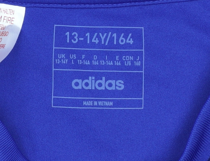 adidas Boys Blue Football Jersey T-Shirt 13-14 Years Lightweight Sports Top