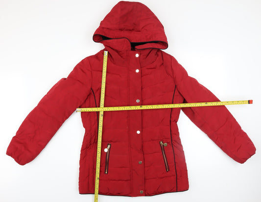David Barry Womens Red Hooded Puffer Jacket Size 12 Winter Coat
