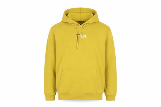 FILA Men’s Yellow Pullover Hoodie L Logo Fleece Hooded Sweatshirt
