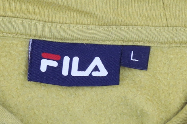 FILA Men’s Yellow Pullover Hoodie L Logo Fleece Hooded Sweatshirt