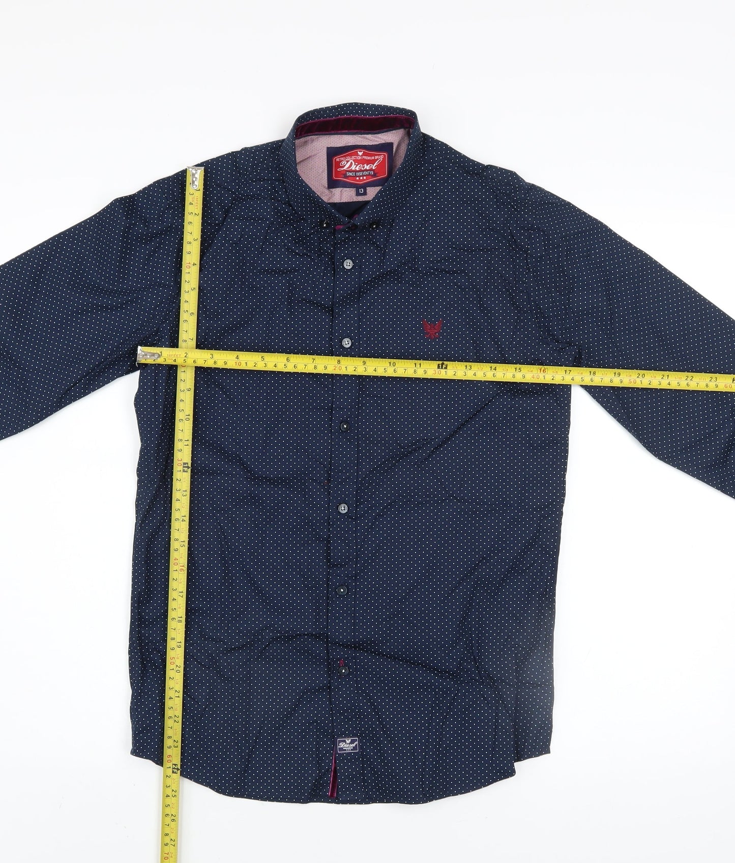 Diesel Boys Blue Polka Dot Button-Up Long Sleeve Cotton Shirt 13 Years