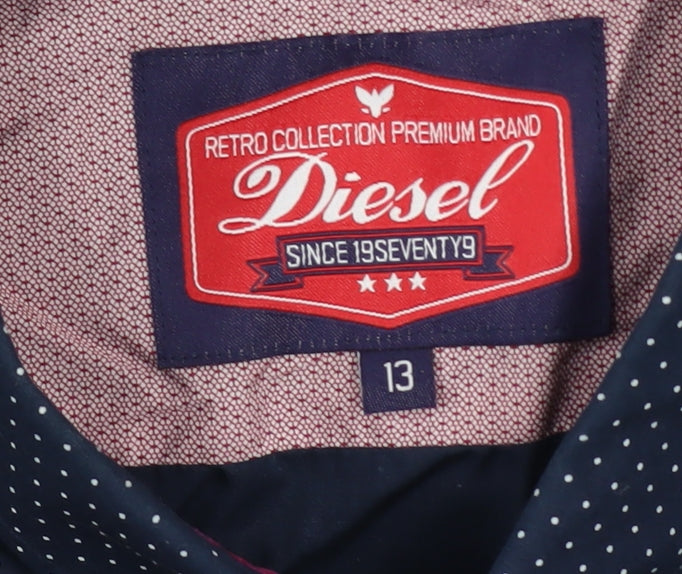 Diesel Boys Blue Polka Dot Button-Up Long Sleeve Cotton Shirt 13 Years